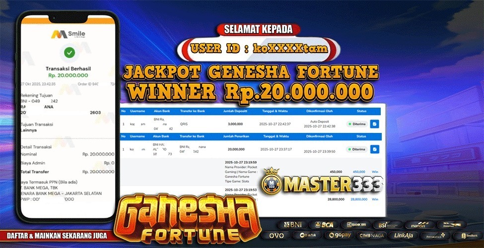 MASTER333 JACKPOT SLOT Genesha Fortune   Rp.20,000,000.,- LUNAS